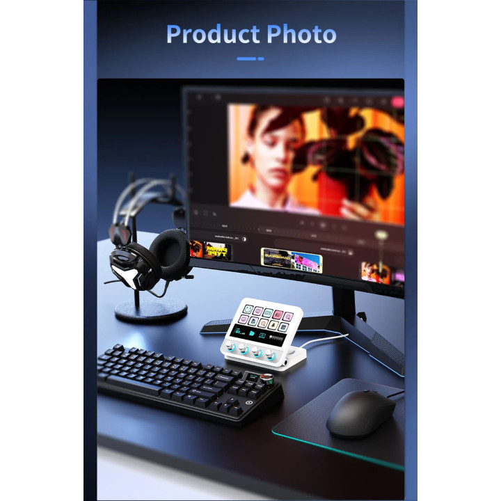 Стрийминг дек Ajazz AKP05E PRO, 10 LED/LCD бутона, Smart scene switching, Full macro engine, USB-C, регулируем стойка 0-60° - AJ