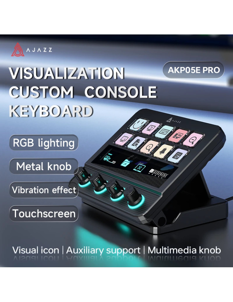 Стрийминг дек Ajazz AKP05E PRO, 10 LED/LCD бутона, Smart scene switching, Full macro engine, USB-C, регулируем стойка 0-60° - AJ