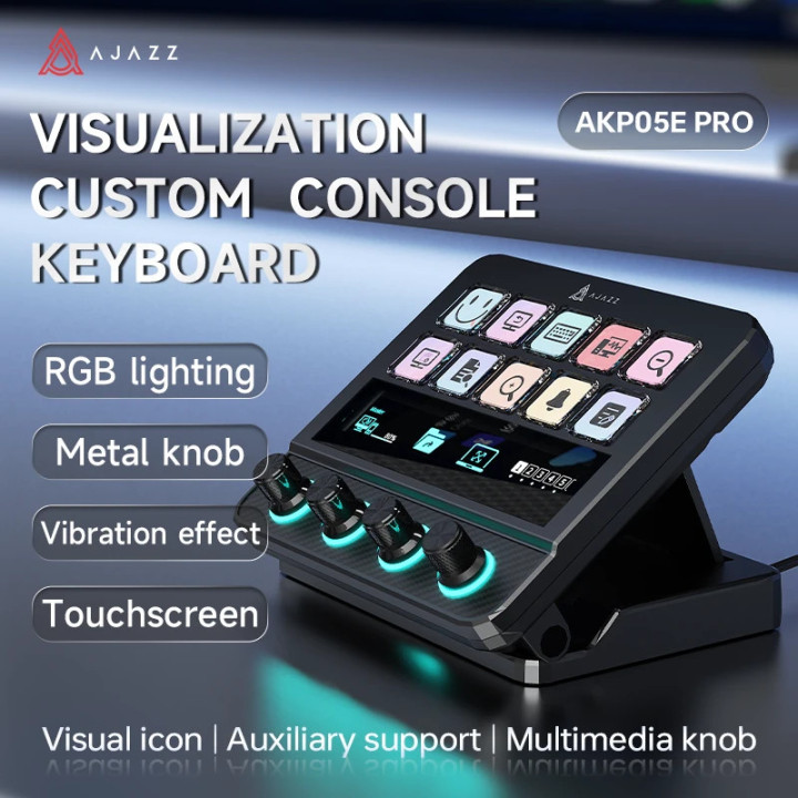 Стрийминг дек Ajazz AKP05E PRO, 10 LED/LCD бутона, Smart scene switching, Full macro engine, USB-C, регулируем стойка 0-60° - AJ