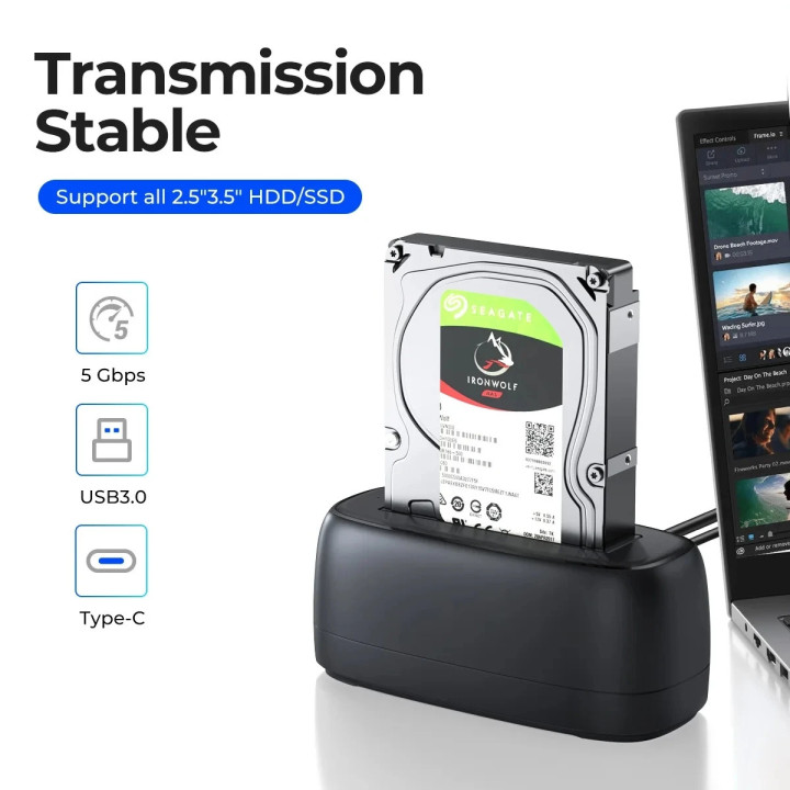Докинг станция Orico DD18C3-EU-BK, USB 3.2 Gen 1 Type-C, SATA3, 2.5"/3.5" HDD/SSD, до 18TB, 5Gbps - DD18C3-EU-BK-BP - 3