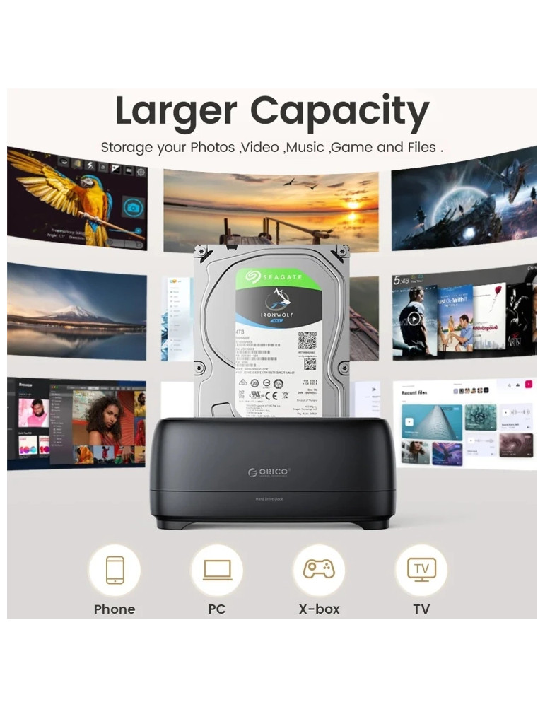 Докинг станция Orico DD18C3-EU-BK, USB 3.2 Gen 1 Type-C, SATA3, 2.5"/3.5" HDD/SSD, до 18TB, 5Gbps - DD18C3-EU-BK-BP - 7