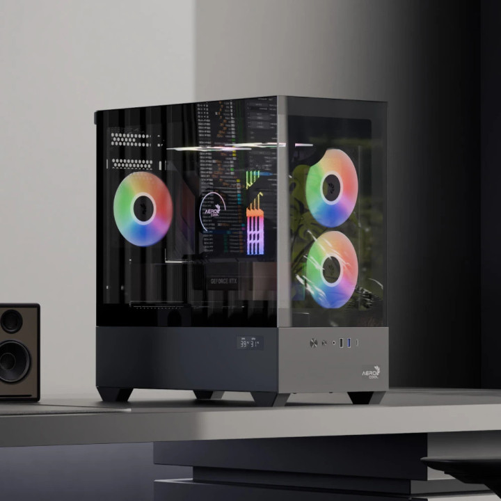 Кутия за компютър AeroCool P300D Digi-G-BK-v1, Mini Tower mATX, Tempered Glass, Digital Display, 3x120mm A-RGB - ACCS-PN05033.11