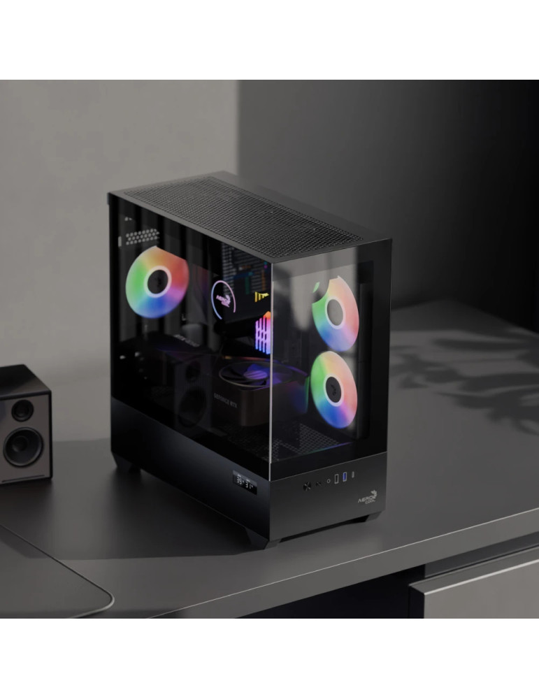 Кутия за компютър AeroCool P300D Digi-G-BK-v1, Mini Tower mATX, Tempered Glass, Digital Display, 3x120mm A-RGB - ACCS-PN05033.11