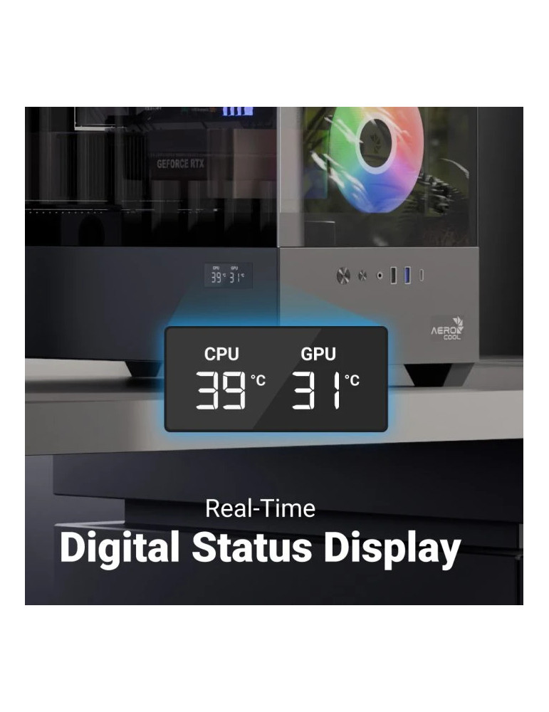 Кутия за компютър AeroCool P300D Digi-G-BK-v1, Mini Tower mATX, Tempered Glass, Digital Display, 3x120mm A-RGB - ACCS-PN05033.11