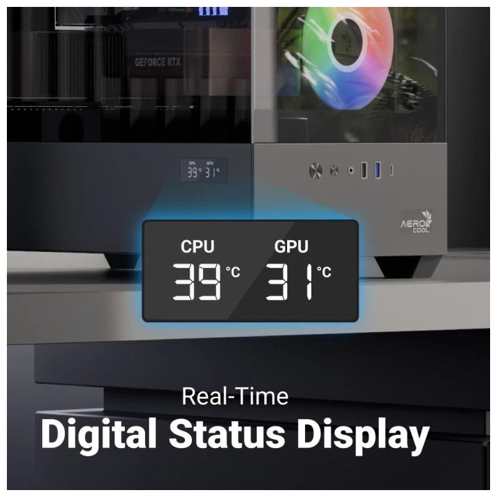 Кутия за компютър AeroCool P300D Digi-G-BK-v1, Mini Tower mATX, Tempered Glass, Digital Display, 3x120mm A-RGB - ACCS-PN05033.11