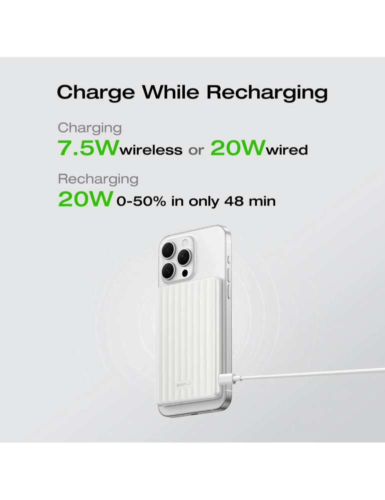 Външна батерия Ecoflow Rapid Mag 5K Qi, 5000mAh, USB-C, Безжично зареждане 7.5W, Жично зареждане 20W - EF-RAPIDQI1-5K-B-EU - 5