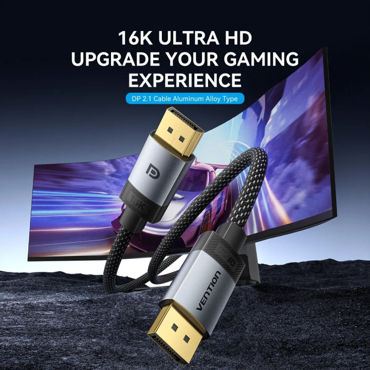 Кабел Vention DisplayPort v2.1 DP M/M, 1m, 16K@60Hz, 80Gb/s, черен - HGBHF - 6