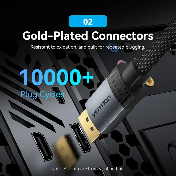 Кабел Vention DisplayPort v2.1 DP M/M, 1m, 16K@60Hz, 80Gb/s, черен - HGBHF - 8