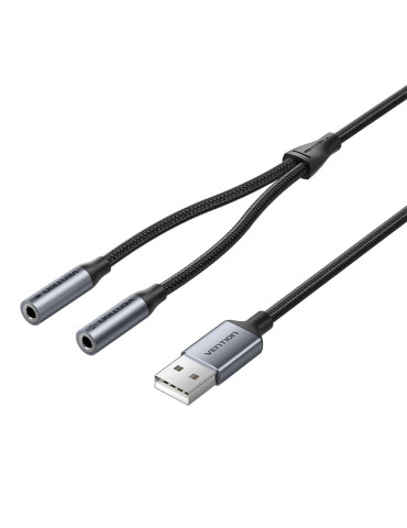 Външна звукова карта Vention USB 2-Port CVHHC, 3.5mm Stereo Jack x2, 48KHz 16bit, 2.1 Channel, 0.25m - CVHHC