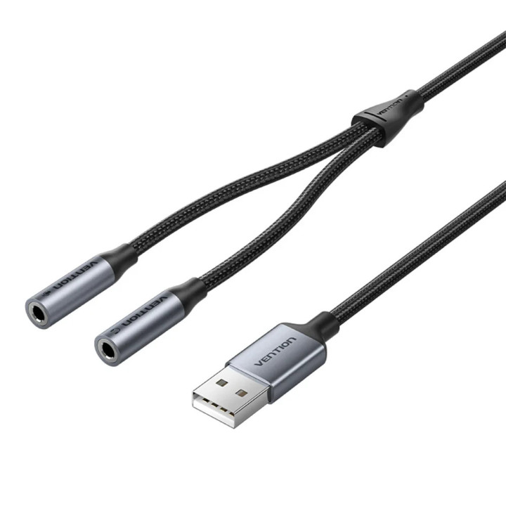 Външна звукова карта Vention USB 2-Port CVHHC, 3.5mm Stereo Jack x2, 48KHz 16bit, 2.1 Channel, 0.25m - CVHHC - 1