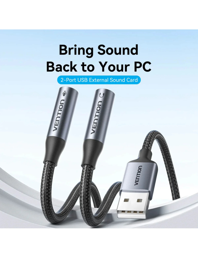Външна звукова карта Vention USB 2-Port CVHHC, 3.5mm Stereo Jack x2, 48KHz 16bit, 2.1 Channel, 0.25m - CVHHC - 2