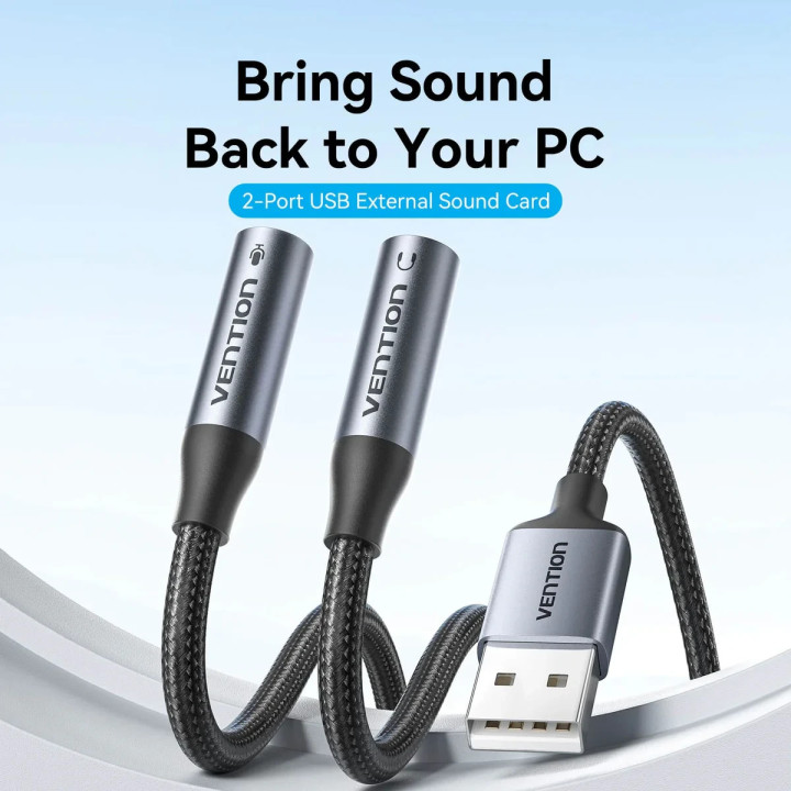 Външна звукова карта Vention USB 2-Port CVHHC, 3.5mm Stereo Jack x2, 48KHz 16bit, 2.1 Channel, 0.25m - CVHHC - 2