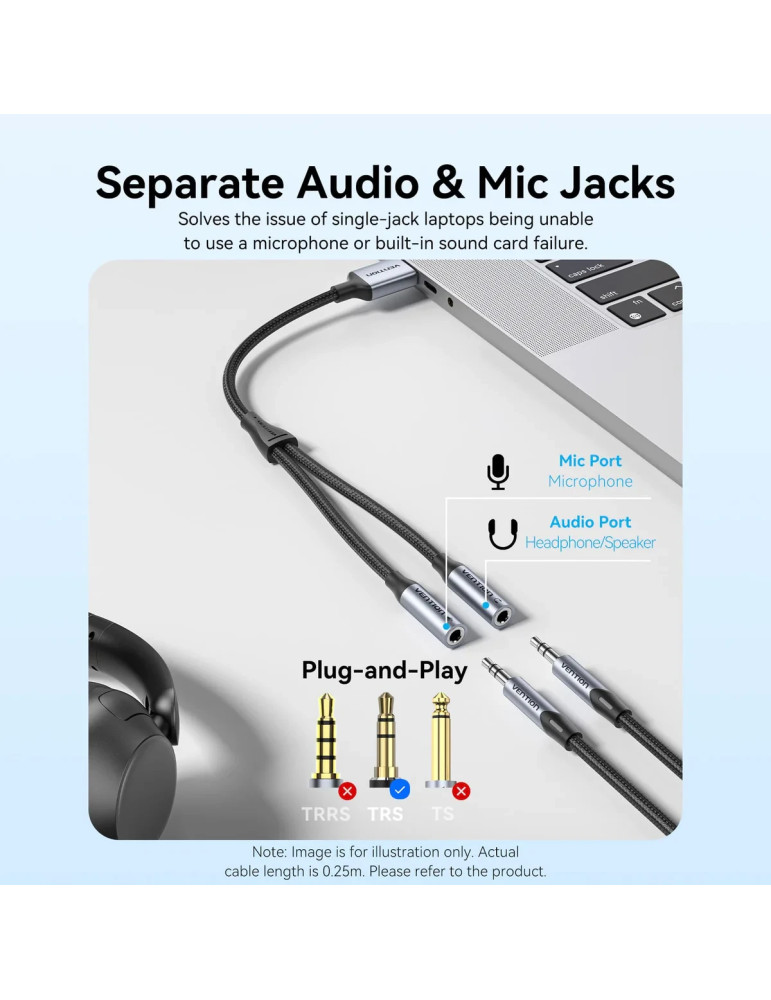 Външна звукова карта Vention USB 2-Port CVHHC, 3.5mm Stereo Jack x2, 48KHz 16bit, 2.1 Channel, 0.25m - CVHHC - 3
