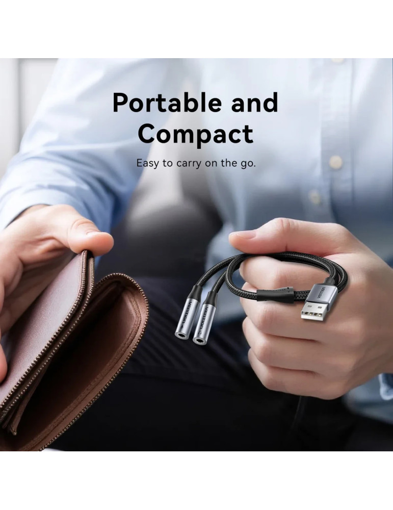 Външна звукова карта Vention USB 2-Port CVHHC, 3.5mm Stereo Jack x2, 48KHz 16bit, 2.1 Channel, 0.25m - CVHHC - 7