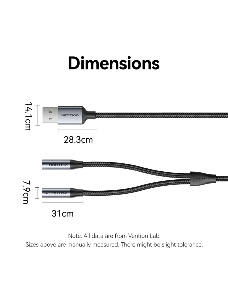 Външна звукова карта Vention USB 2-Port CVHHC, 3.5mm Stereo Jack x2, 48KHz 16bit, 2.1 Channel, 0.25m - CVHHC - 9