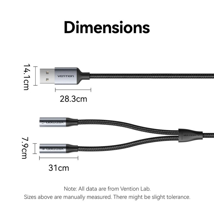 Външна звукова карта Vention USB 2-Port CVHHC, 3.5mm Stereo Jack x2, 48KHz 16bit, 2.1 Channel, 0.25m - CVHHC - 9