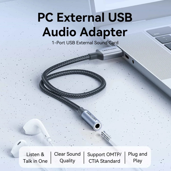 Външна звукова карта Vention CVFHC, USB-A, 3.5mm jack, 48KHz 16-bit 2.1 Channel - 2