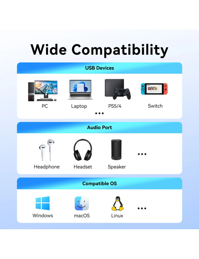 Външна звукова карта Vention CVFHC, USB-A, 3.5mm jack, 48KHz 16-bit 2.1 Channel - 8