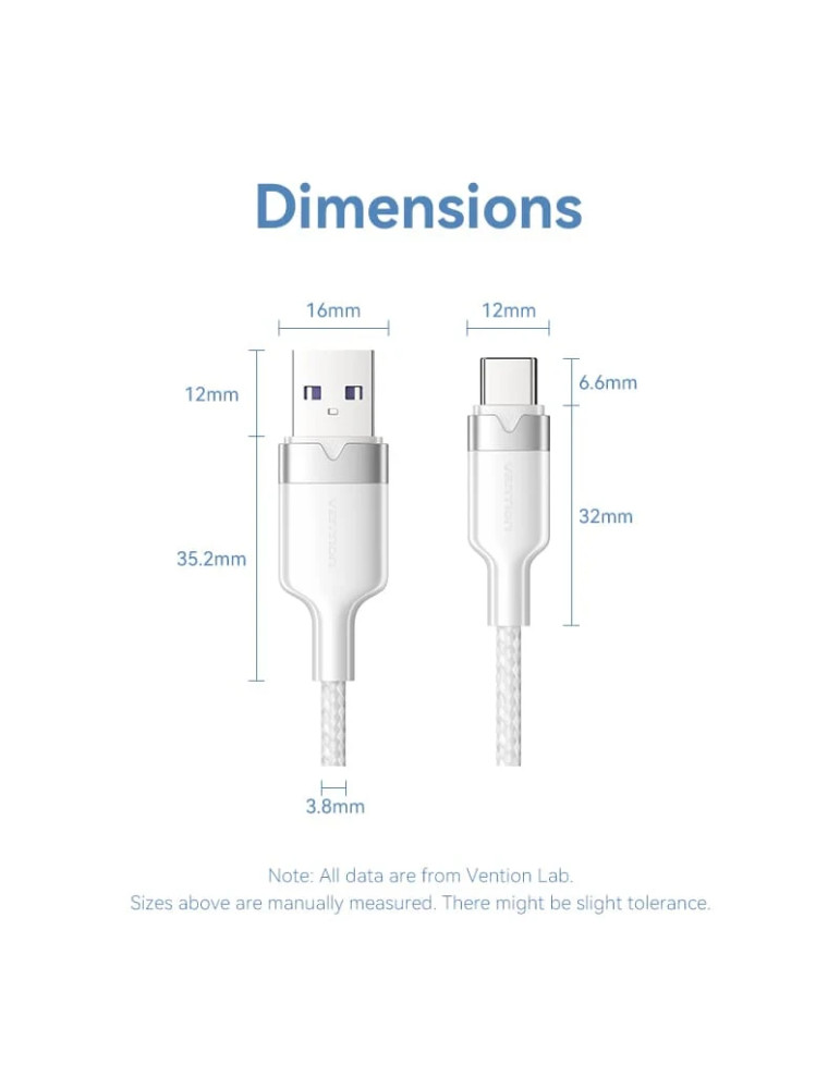 USB кабел Vention Type-A to Type-C 1.0M, USB 2.0, 6A Fast Charge, 480Mbps - CTOBF - 2
