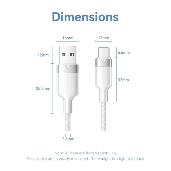 USB кабел Vention Type-A to Type-C 1.0M, USB 2.0, 6A Fast Charge, 480Mbps - CTOBF - 2