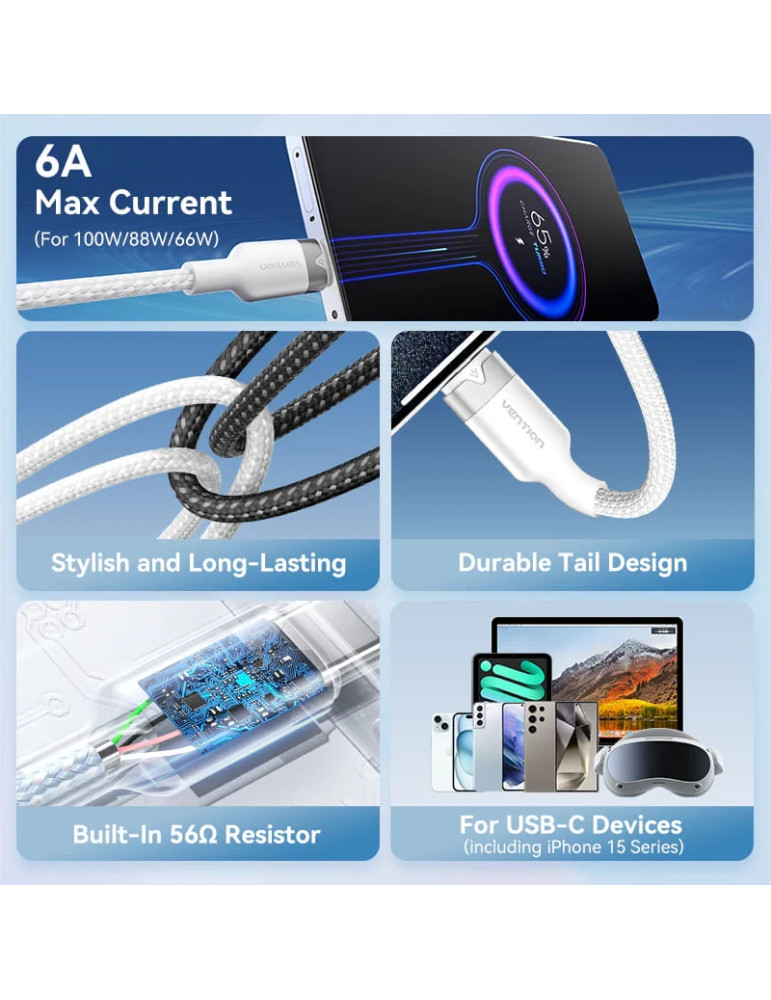 USB кабел Vention Type-A to Type-C 1.0M, USB 2.0, 6A Fast Charge, 480Mbps - CTOBF - 4