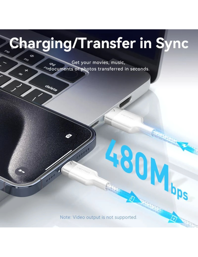 USB кабел Vention Type-A to Type-C 1.0M, USB 2.0, 6A Fast Charge, 480Mbps - CTOBF - 11