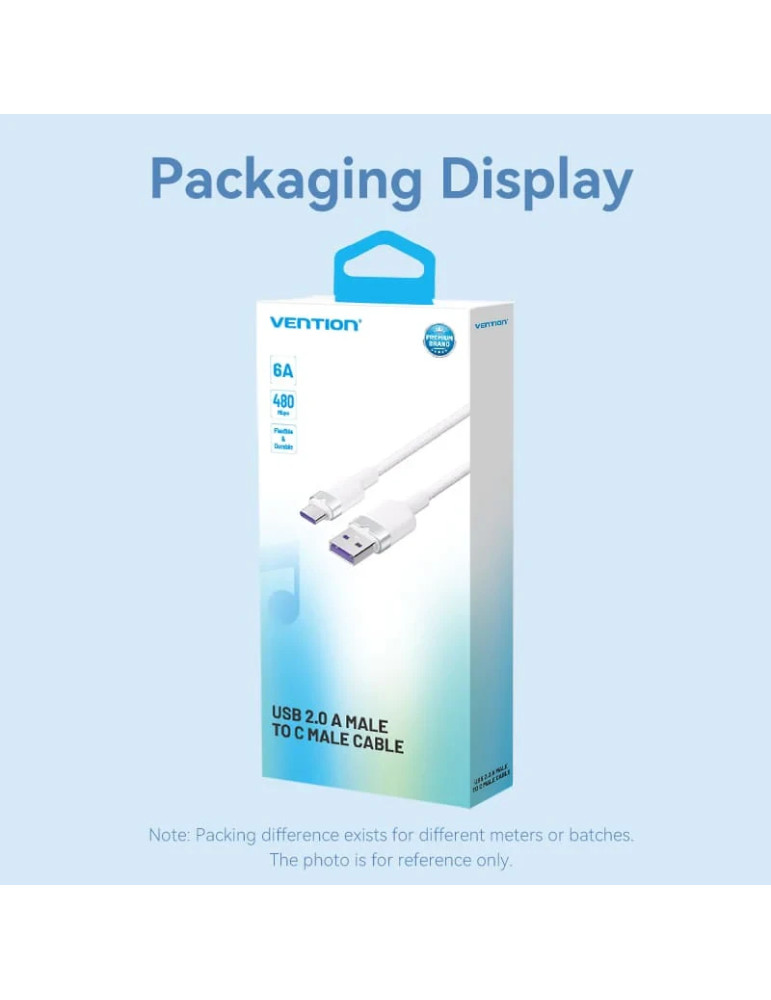 USB кабел Vention Type-A to Type-C 1.0M, USB 2.0, 6A Fast Charge, 480Mbps - CTOBF - 13