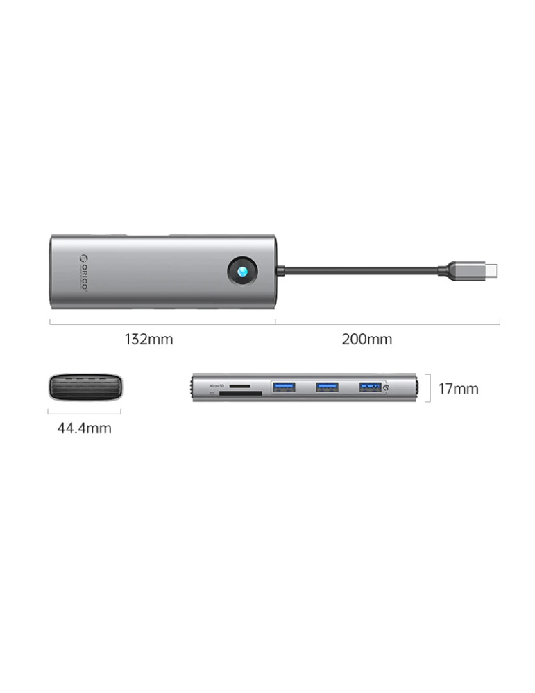 Докинг станция Orico PW11-9P-GY-EP, Type-C, HDMI, VGA, 3x USB 3.0, USB-C PD100W, LAN 1Gbps, SD/TF - PW11-9P-GY-EP - 3