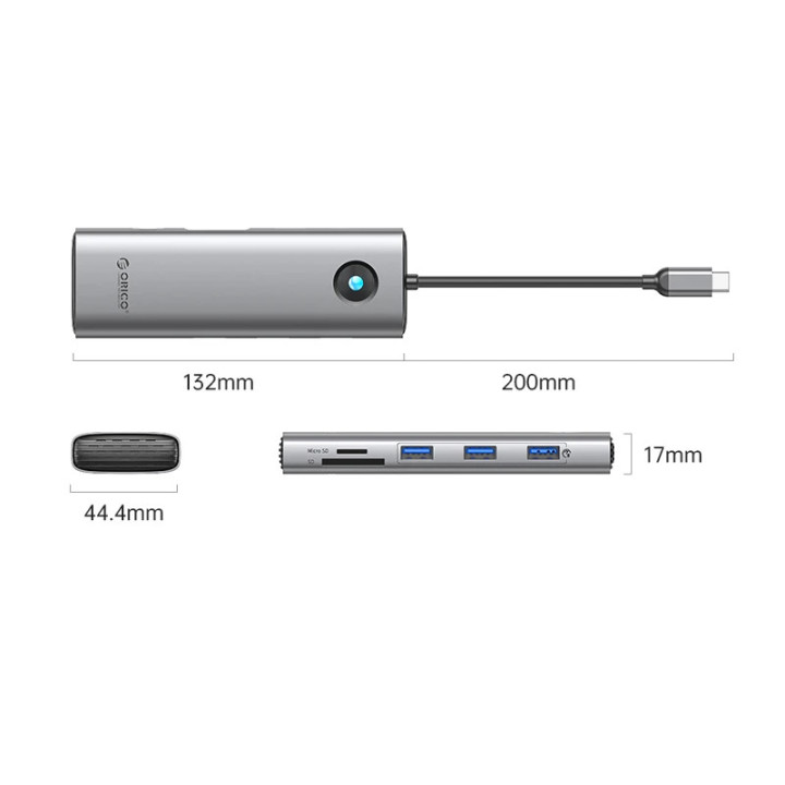 Докинг станция Orico PW11-9P-GY-EP, Type-C, HDMI, VGA, 3x USB 3.0, USB-C PD100W, LAN 1Gbps, SD/TF - PW11-9P-GY-EP - 3