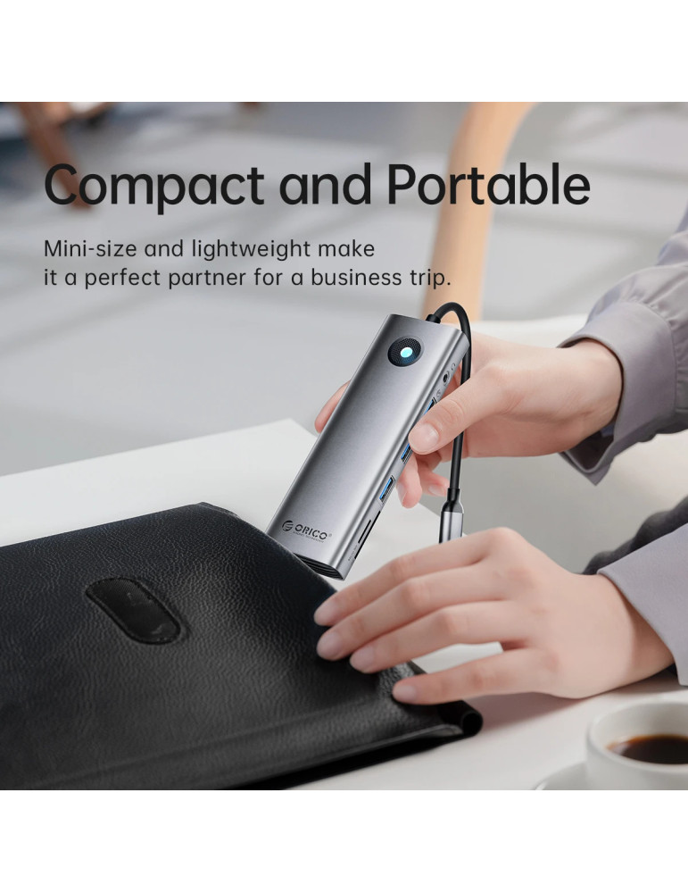 Докинг станция Orico PW11-9P-GY-EP, Type-C, HDMI, VGA, 3x USB 3.0, USB-C PD100W, LAN 1Gbps, SD/TF - PW11-9P-GY-EP - 7