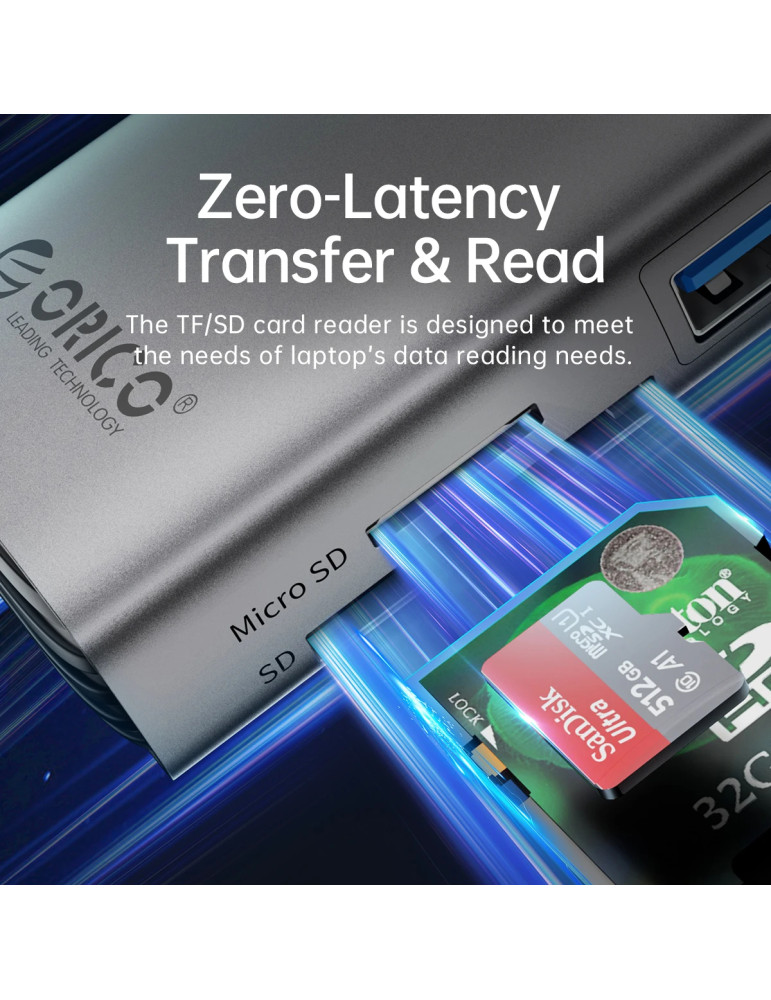 Докинг станция Orico PW11-9P-GY-EP, Type-C, HDMI, VGA, 3x USB 3.0, USB-C PD100W, LAN 1Gbps, SD/TF - PW11-9P-GY-EP - 13