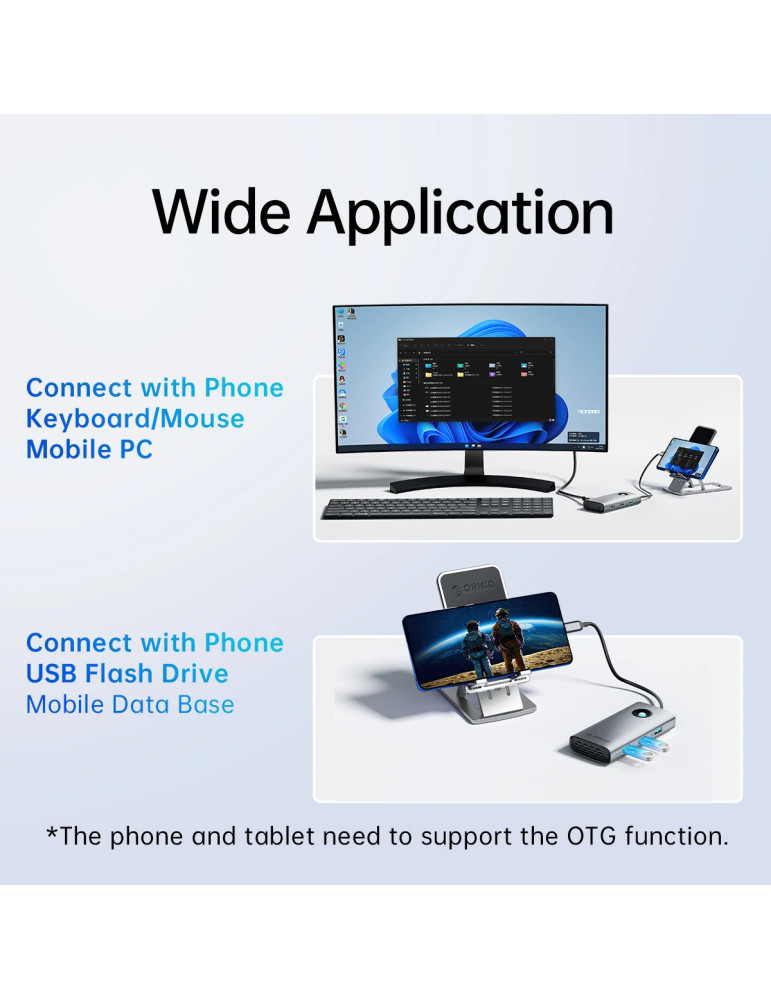 Докинг станция Orico PW11-6PR-GY-EP, USB-C, HDMI, 3x USB 3.0, LAN 1Gbps, PD100W - 8