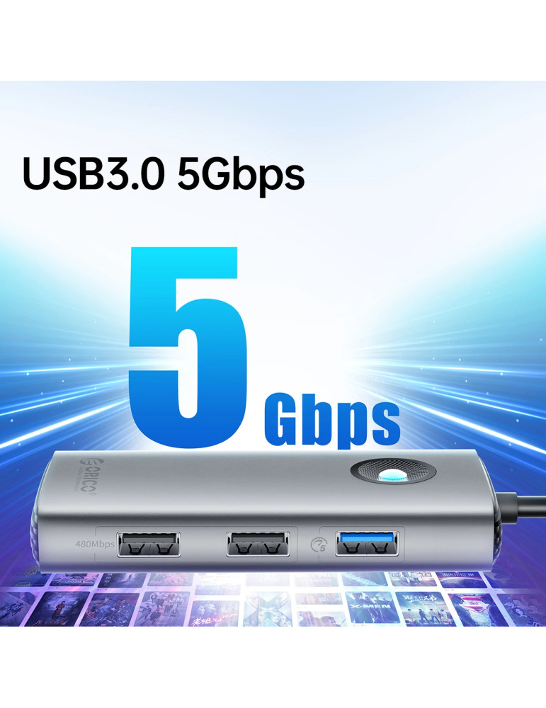 Докинг станция Orico PW11-6PR-GY-EP, USB-C, HDMI, 3x USB 3.0, LAN 1Gbps, PD100W - 11
