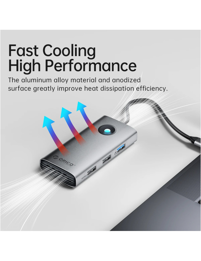 Докинг станция Orico PW11-6P-GY-EP, Type-C, HDMI, USB 3.0 x3, USB-C PD 100W, 4K 2160p - PW11-6P-GY-EP - 11