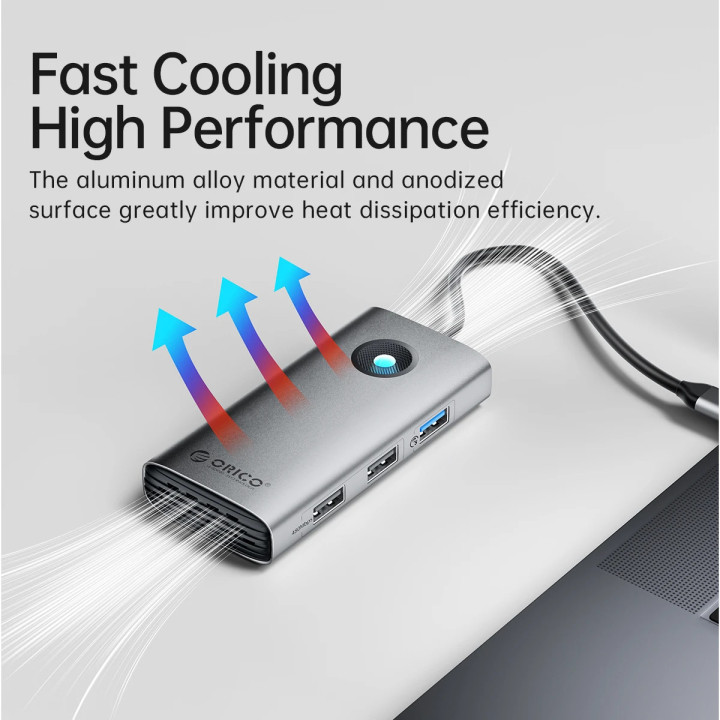 Докинг станция Orico PW11-6P-GY-EP, Type-C, HDMI, USB 3.0 x3, USB-C PD 100W, 4K 2160p - PW11-6P-GY-EP - 11