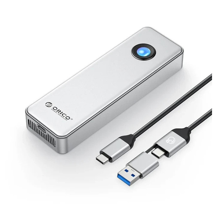 Външен кутийка за SSD диск Orico OUM2-G20-SV, M.2 NVMe, USB-C/A 20Gbps, 8TB, алуминиева кутия, охлаждане - OUM2-G20-SV - 1