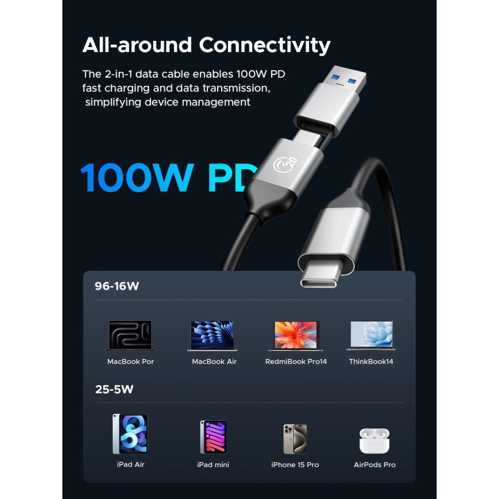 Външен кутийка за SSD диск Orico OUM2-G20-SV, M.2 NVMe, USB-C/A 20Gbps, 8TB, алуминиева кутия, охлаждане - OUM2-G20-SV - 14