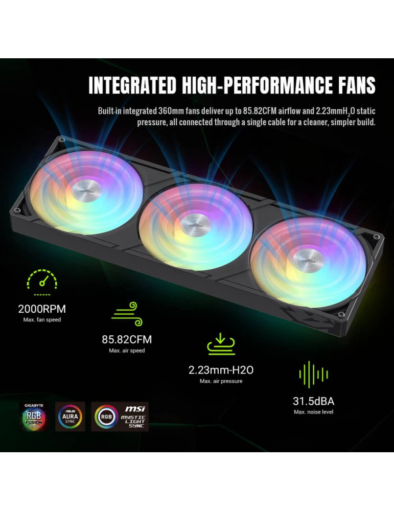 Водно охлаждане за процесор Gamemax Glacier 360 LCD, 360mm, LCD дисплей, Addressable RGB - 9503-0100R0057 - 13