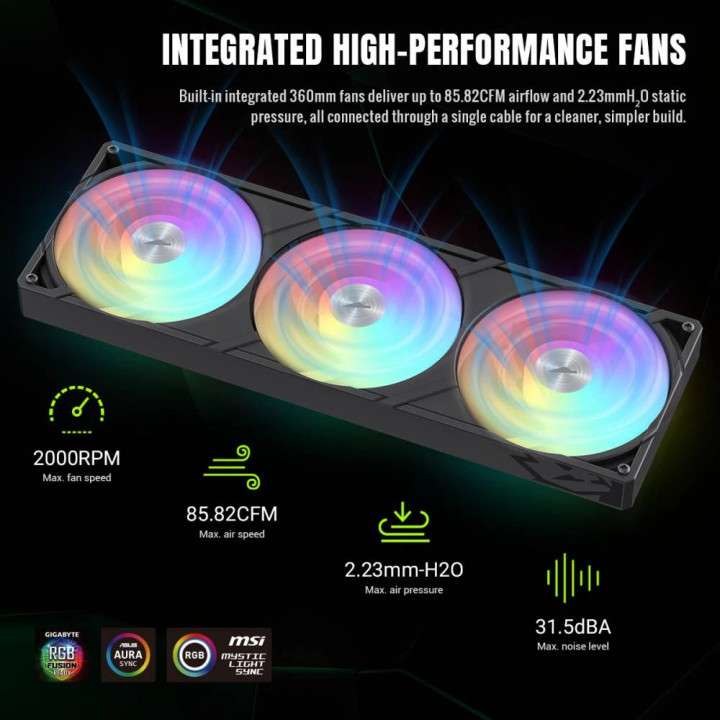 Водно охлаждане за процесор Gamemax Glacier 360 LCD, 360mm, LCD дисплей, Addressable RGB - 9503-0100R0057 - 13