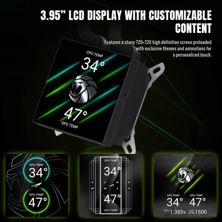 Водно охлаждане за процесор Gamemax Glacier 360 LCD, 360mm, LCD дисплей, Addressable RGB - 9503-0100R0057 - 14