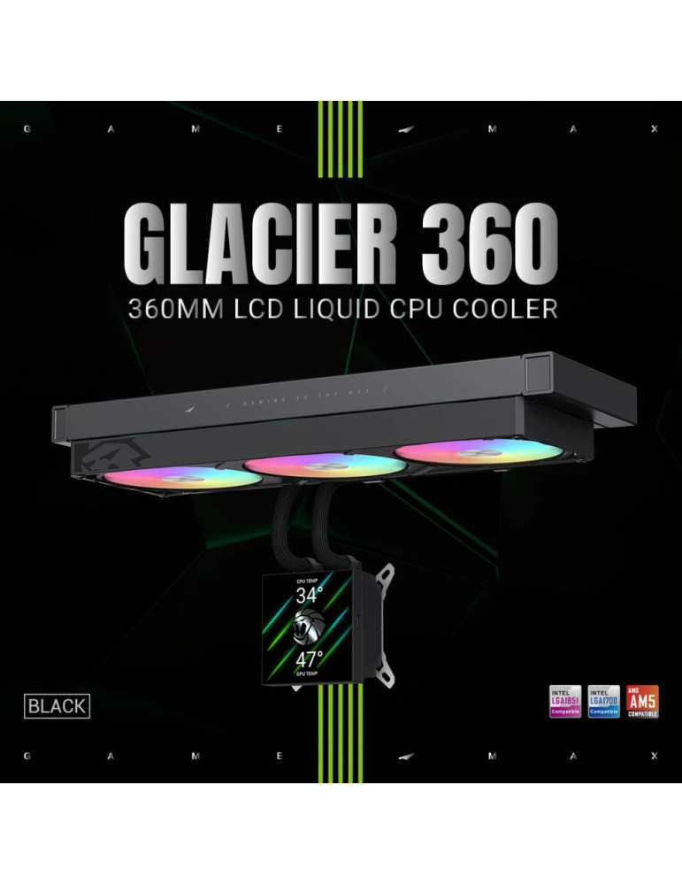 Водно охлаждане за процесор Gamemax Glacier 360 LCD, 360mm, LCD дисплей, Addressable RGB - 9503-0100R0057 - 15