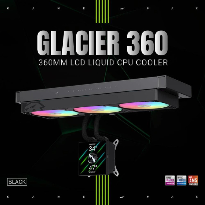 Водно охлаждане за процесор Gamemax Glacier 360 LCD, 360mm, LCD дисплей, Addressable RGB - 9503-0100R0057 - 15