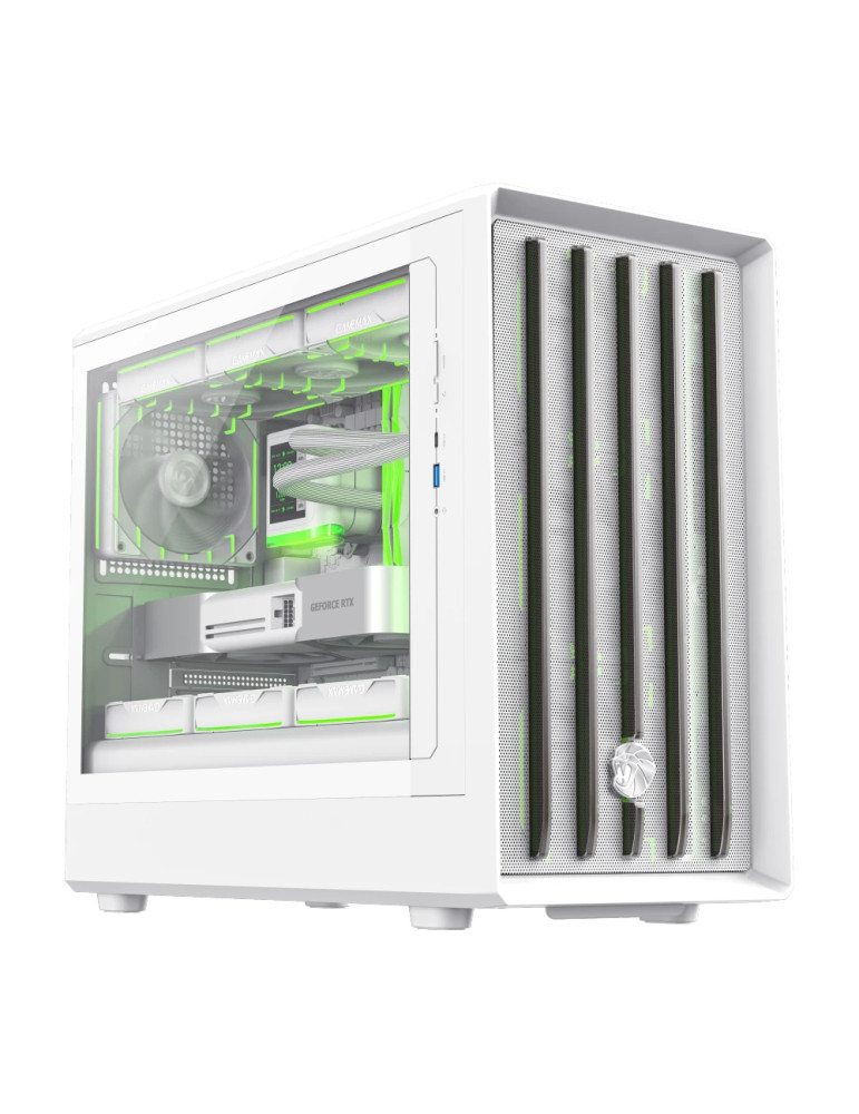 Кутия за компютър Gamemax CLAW 360 WH, mATX Mini Tower, Tempered Glass, 4x120mm ARGB вентилатора, USB 3.2 Gen 2 Type-C - 9101-11