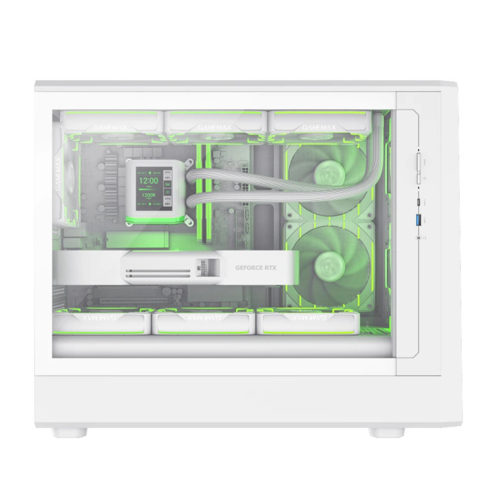 Кутия за компютър Gamemax CLAW 360 WH, mATX Mini Tower, Tempered Glass, 4x120mm ARGB вентилатора, USB 3.2 Gen 2 Type-C - 9101-11