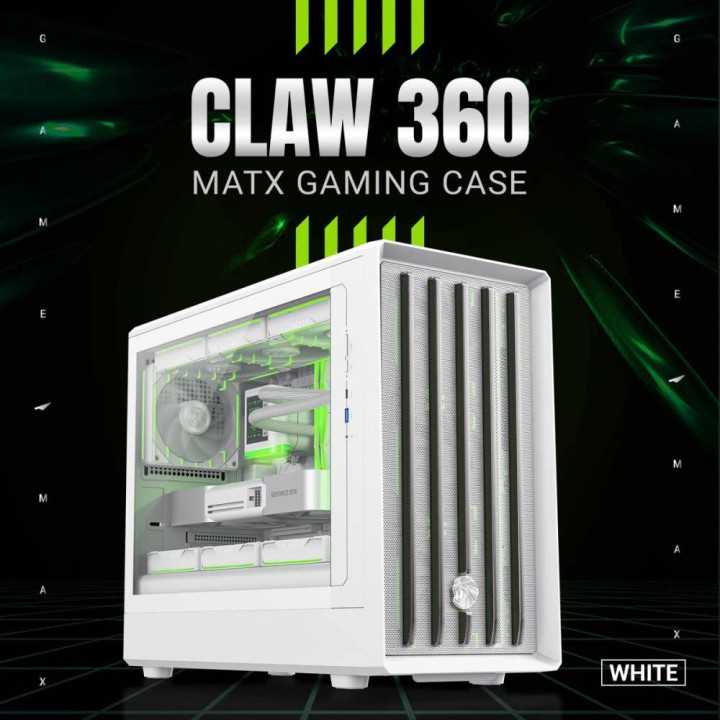 Кутия за компютър Gamemax CLAW 360 WH, mATX Mini Tower, Tempered Glass, 4x120mm ARGB вентилатора, USB 3.2 Gen 2 Type-C - 9101-11