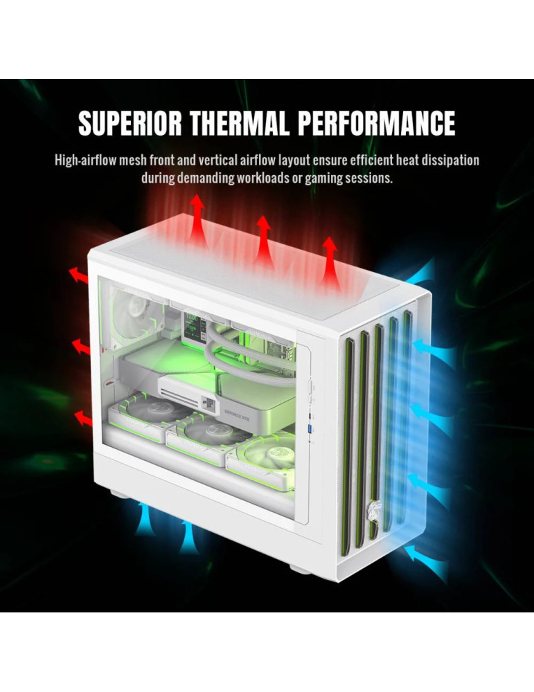 Кутия за компютър Gamemax CLAW 360 WH, mATX Mini Tower, Tempered Glass, 4x120mm ARGB вентилатора, USB 3.2 Gen 2 Type-C - 9101-11