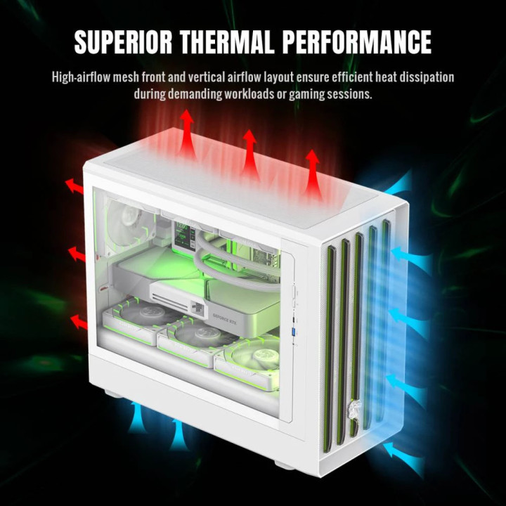 Кутия за компютър Gamemax CLAW 360 WH, mATX Mini Tower, Tempered Glass, 4x120mm ARGB вентилатора, USB 3.2 Gen 2 Type-C - 9101-11