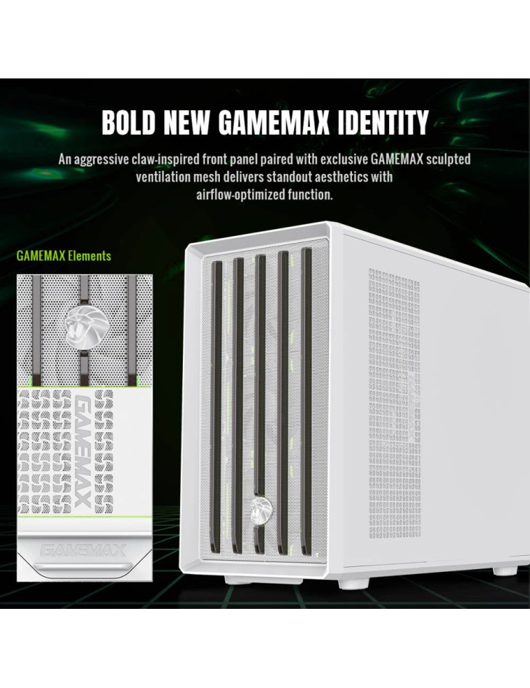 Кутия за компютър Gamemax CLAW 360 WH, mATX Mini Tower, Tempered Glass, 4x120mm ARGB вентилатора, USB 3.2 Gen 2 Type-C - 9101-11