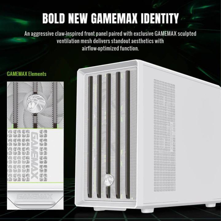 Кутия за компютър Gamemax CLAW 360 WH, mATX Mini Tower, Tempered Glass, 4x120mm ARGB вентилатора, USB 3.2 Gen 2 Type-C - 9101-11