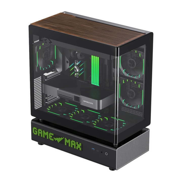 Кутия за компютър Gamemax N90 BG, Middle Tower ATX, Dual-Chamber, Tempered Glass, 6x ARGB вентилатора, RGB контрол - 9101-1300R0